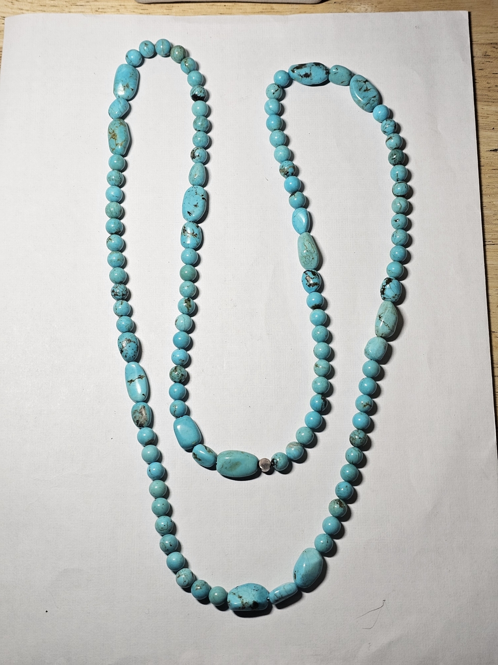 Vintage Jay King DRT Turquoise Bead Sterling Silver 40" Necklace.